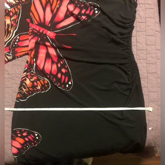 Dress; EUC; One Arm; Bisou Bisou; Black w/Butterflies; Side Ruching - Picture 15 of 16